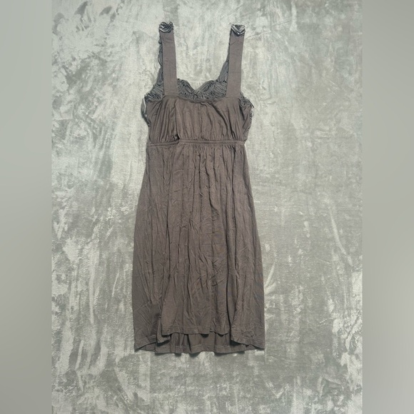 Y2K Soprano Goth Girl Knee Length Dress Women’s Medium Grey Lace Rose Babydoll - Picture 2 of 7